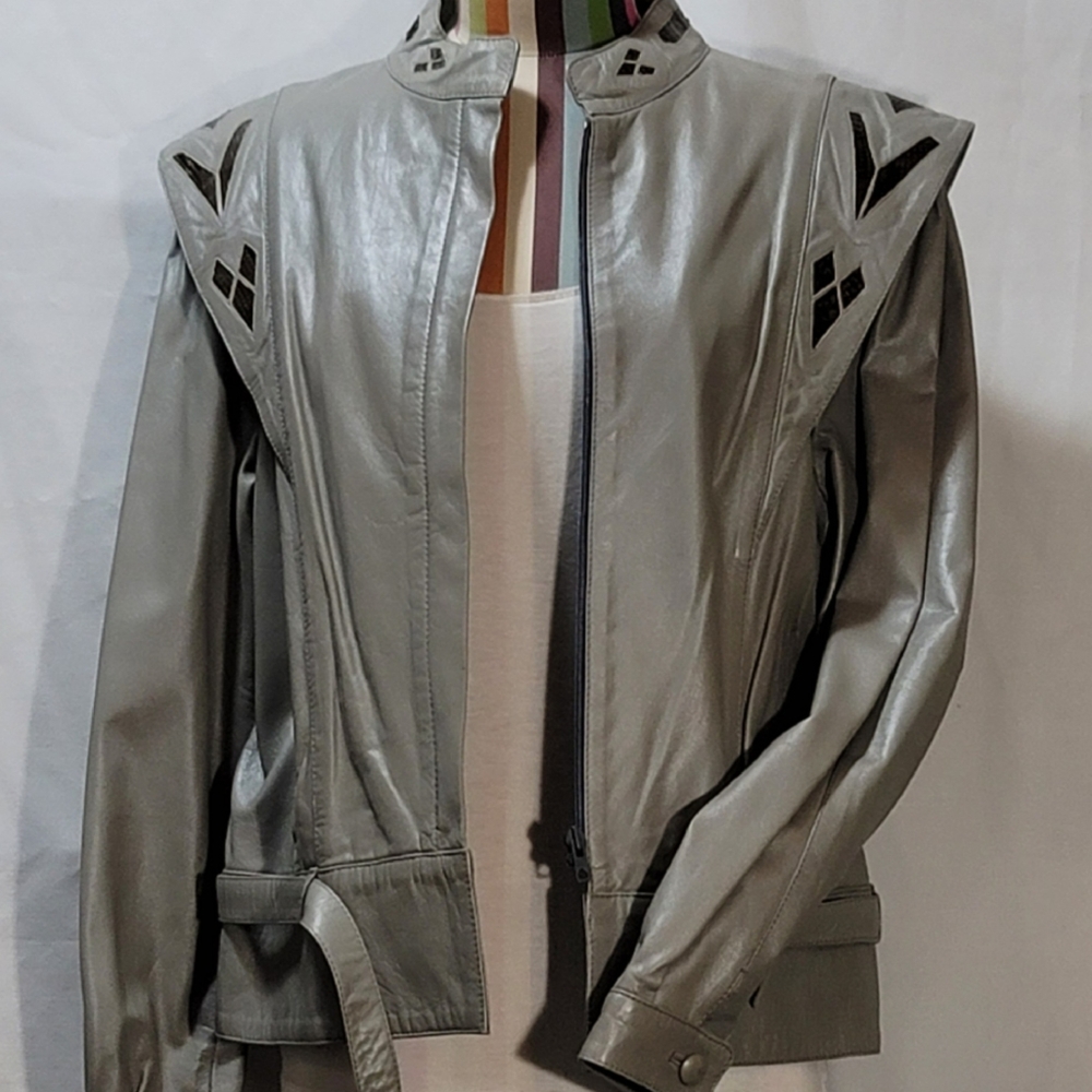 80's Jacket ZERIMAR Gray Leather w/Snakeskin Accents 80's Punk Jacket Jacket
